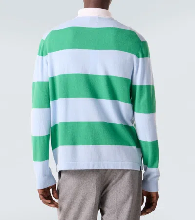 Allude Striped Wool And Cashmere Polo Sweater In Green