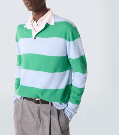 Allude Striped Wool And Cashmere Polo Sweater In Green