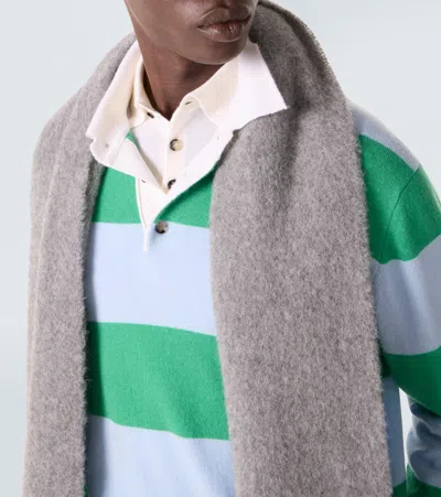 Allude Striped Wool And Cashmere Polo Sweater In Green