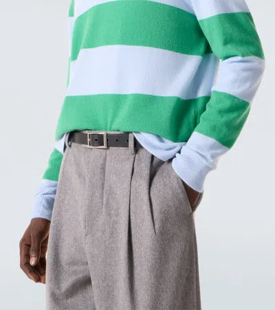Allude Striped Wool And Cashmere Polo Sweater In Green