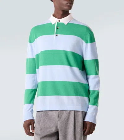 Allude Striped Wool And Cashmere Polo Sweater In Green