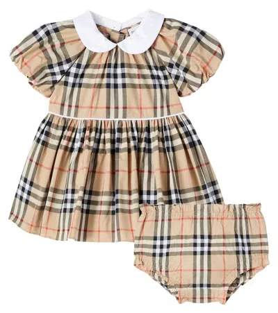 Burberry Baby  Check Cotton Bloomers And Dress Set In Brown