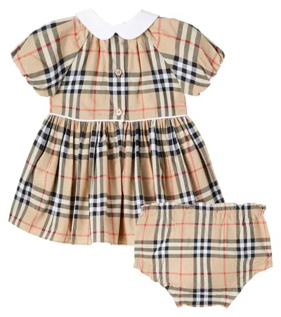 Burberry Baby  Check Cotton Bloomers And Dress Set In Brown