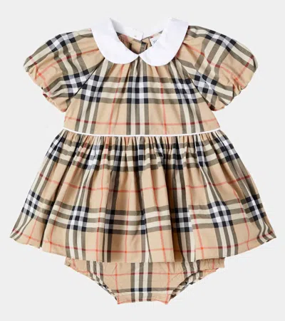 Burberry Baby  Check Cotton Bloomers And Dress Set In Brown