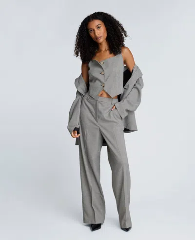 Kenneth Cole Fly Front High Rise Houndstooth Wide Leg Pant In Gray