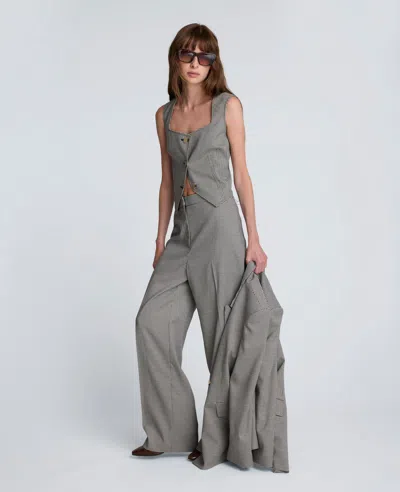 Kenneth Cole Fly Front High Rise Houndstooth Wide Leg Pant In Gray