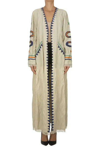 Faliero Sarti Zoe Embroidered Lined Coat In Neutral