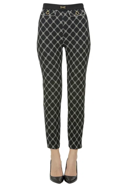 Elisabetta Franchi Designer Logo Print Cigarette Trousers In Black
