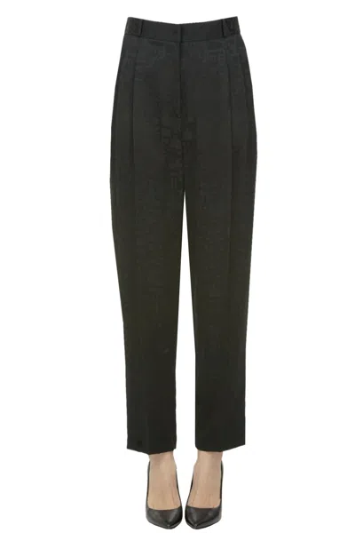 Elisabetta Franchi Designer Print Satin Trousers In Black