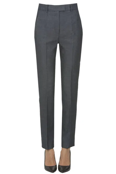 Grifoni Linen And Cotton Cigarette Trousers In Gray