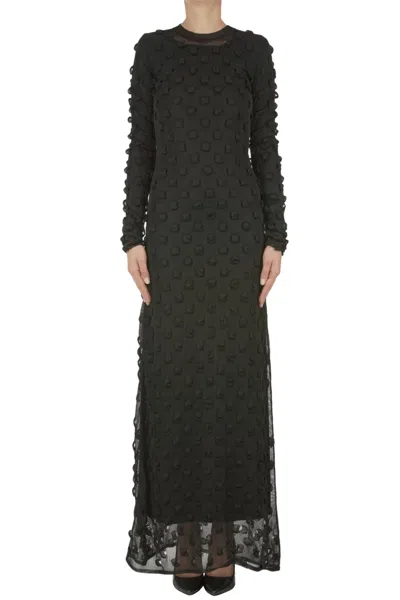 Sportmax Backless Round Neck Dress With Long Sleeves In Black