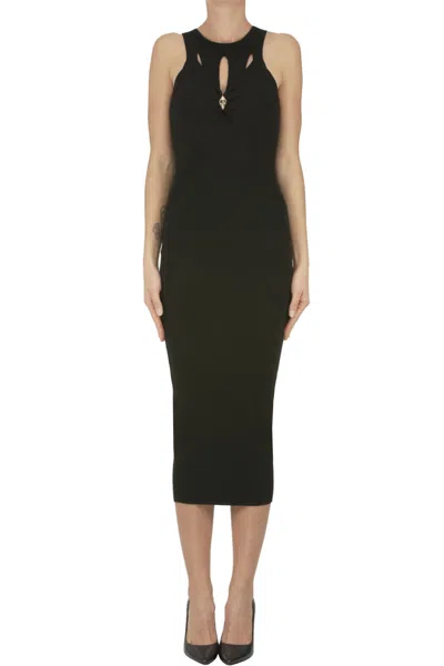 Elisabetta Franchi Ribbed Knit Dress In Black