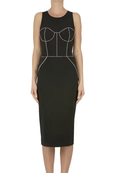 Elisabetta Franchi Sheath Dress With Contrast Piping In Blue