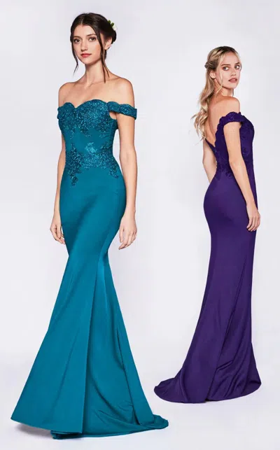 Ladivine Cf158 Long Off Shoulder Formal Prom Dress Gown In Purple