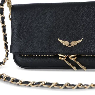 Zadig & Voltaire Black Leather Rock Nano Shoulder Bag In Purple