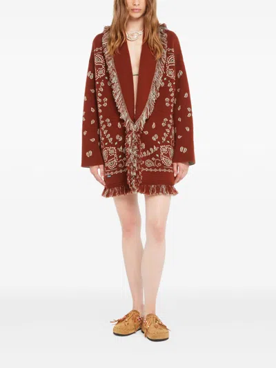 Alanui Bandana Jacquard Cashmere Cardigan In Orange