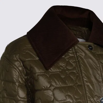 Ganni Down Jacket Corduroy Collar Front Pockets In Green