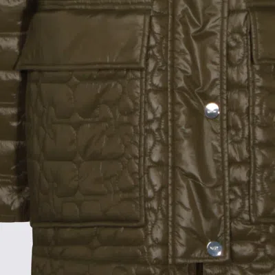 Ganni Down Jacket Corduroy Collar Front Pockets In Green