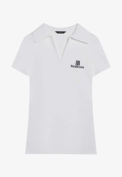 Balenciaga Nano Bb V-neck Polo T-shirt In White