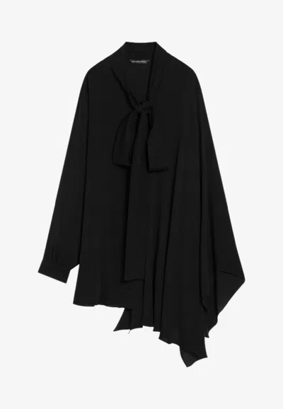 Balenciaga Asymmetric Silk Scarf Blouse In Animal Print