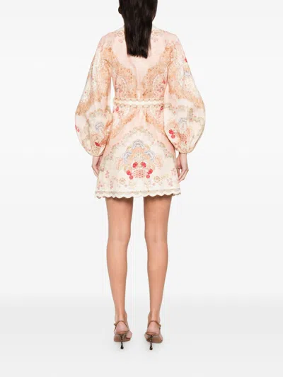 Zimmermann Daylight Multicolor Midi Dress With Long Puffed Sleeves And All-over Floral Print In Linen Woman In Yellow