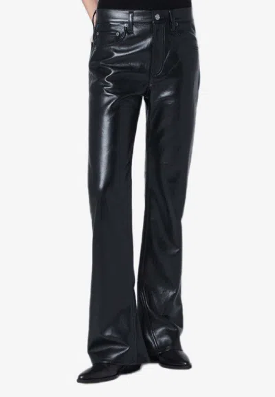 Agolde Faux Leather Kick Boot-cut Pants In Black
