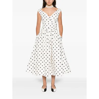 Self-portrait Polka Dot Cotton Midi Dress In White