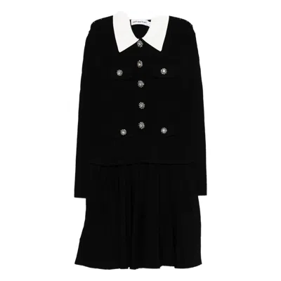 Self-portrait Womens Self Portrait Tailored Long-sleeves Knitted Mini Dress In Black