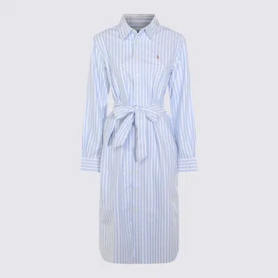 Polo Ralph Lauren Striped Knee Length Dress With Waist Tie In Blue