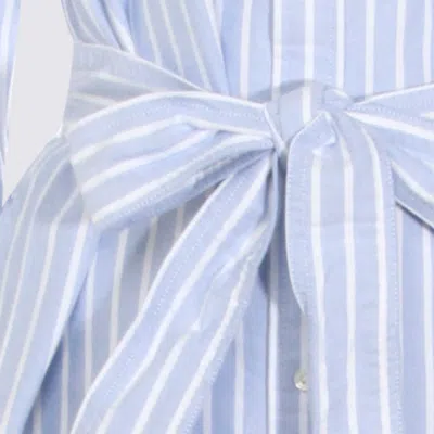 Polo Ralph Lauren Striped Knee Length Dress With Waist Tie In Blue