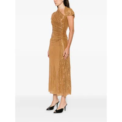 Self-portrait Rhinestoned-embellished Midi Dress In Brown