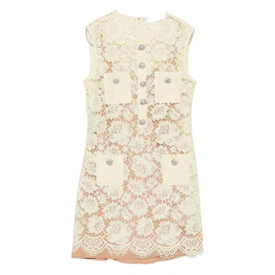 Self-portrait Embellished Lace Pocket Mini Dress In Neutral