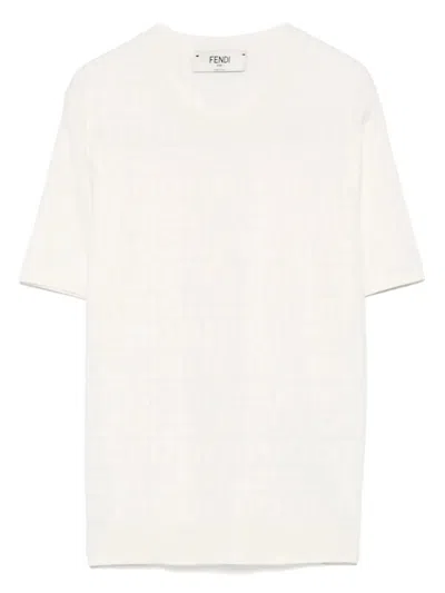 Fendi Ff Cotton And Viscose Short Sleeved Jumper In Neutral