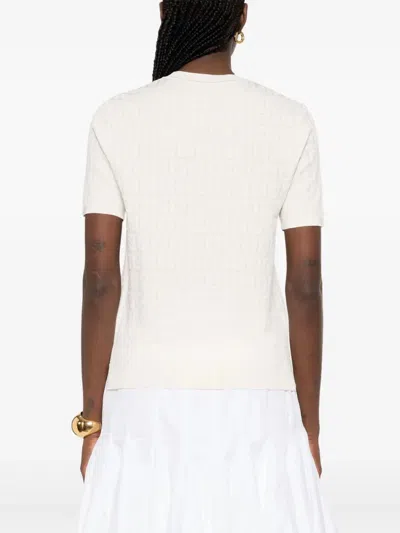 Fendi Ff Cotton And Viscose Short Sleeved Jumper In Neutral