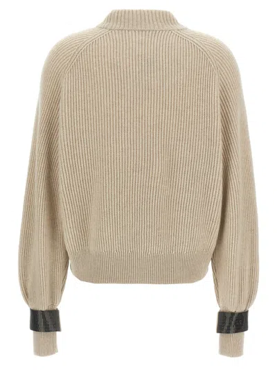Brunello Cucinelli Monile Cuffs Sweater Sweaters And Cardigans Beige In Neutral