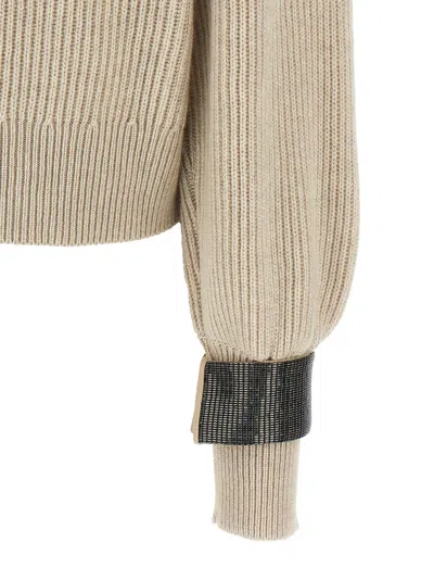 Brunello Cucinelli Monile Cuffs Sweater Sweaters And Cardigans Beige In Neutral