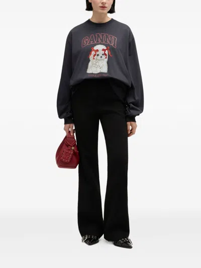 Ganni Organic Cotton Crew Neck Graphic Sweater In Multi