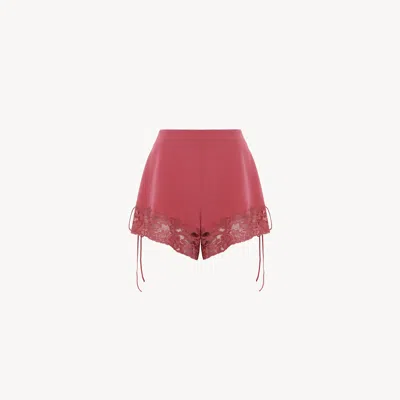 Chloé Lace-trimmed Organic Silk Crepe De Chine Shorts In Purple