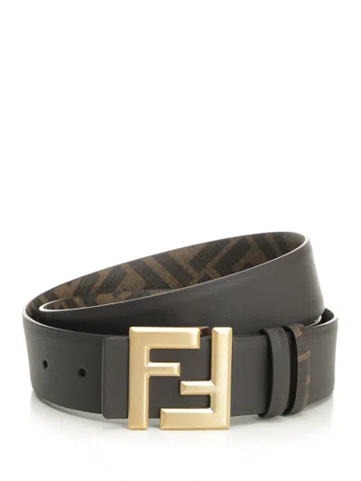 Fendi Reversible Belt With Thin Squared Ff Buckle Belts Brown In Green