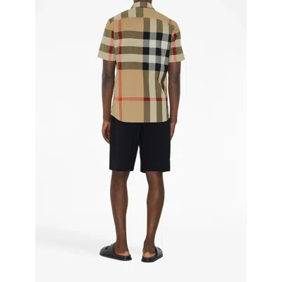Burberry Men Cotton Shirt With Check Print In Multi