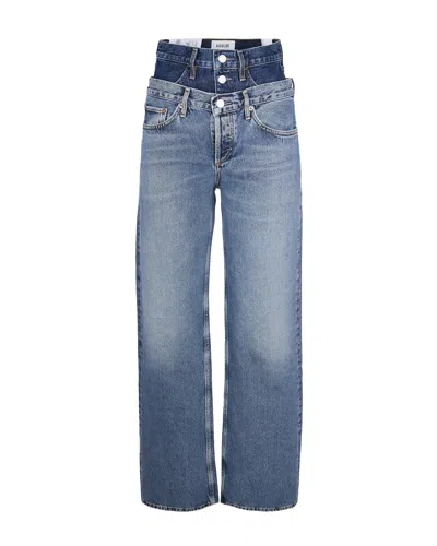 Agolde Elson Layered Straight-leg Jeans In Gray