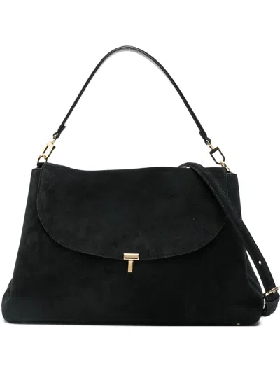 Totême Toteme T-lock Suede Leather Tote Bag In Black