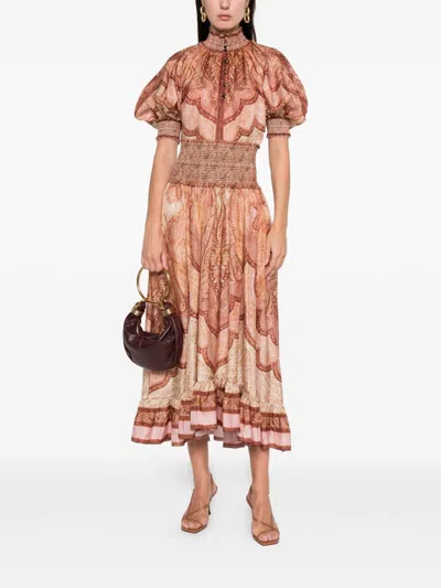 Zimmermann Wanderlust Patterned Silk Maxi Skirt In Brown