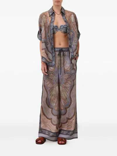 Zimmermann Wanderlust Silk Trousers In Brown