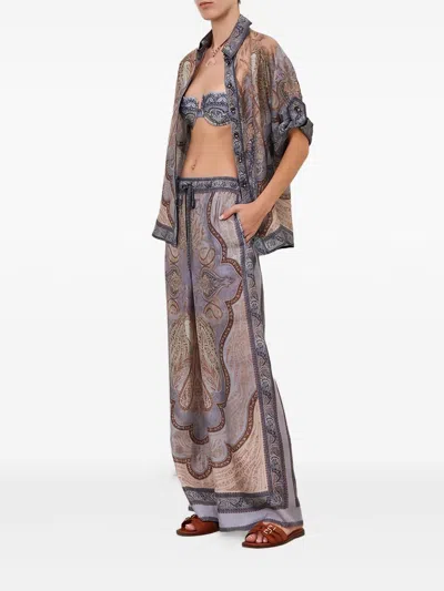 Zimmermann Wanderlust Silk Trousers In Brown
