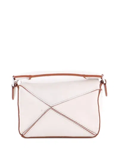 Pre-owned Loewe Puzzle Bag Leather Mini Crossbody Bag In White