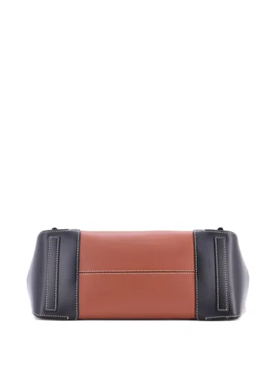 Pre-owned Burberry Belted Society Top Handle Bag Leather With Canvas Large Satchel In Brown