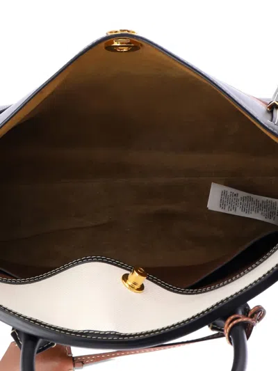 Pre-owned Burberry Belted Society Top Handle Bag Leather With Canvas Large Satchel In Brown