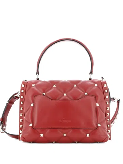 Pre-owned Valentino Garavani Candystud Top Handle Bag Leather Medium Shoulder Bag In Red