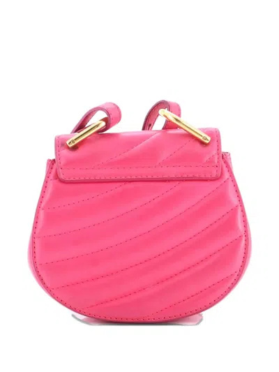 Pre-owned Chloé Drew Bijou Quilted Leather Nano Crossbody Bag In Pink